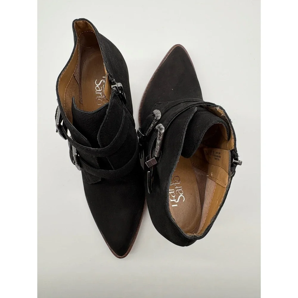 Franco Sarto Granton Ankle Boots Womens 8.5 Black Excellent Western Buckle Wedge